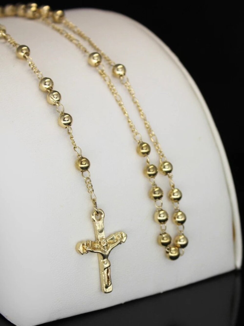 14K Plated Beaded Rosary & Crucifix Necklace – 32 Inches